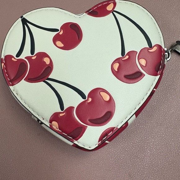 Coach Cherry Print Heart Coin Pouch - Picture 2 of 8